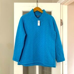 NWT T by Talbots Pullover Sweatshirt Teal Blue Silver Metallic Snowflake Quilted